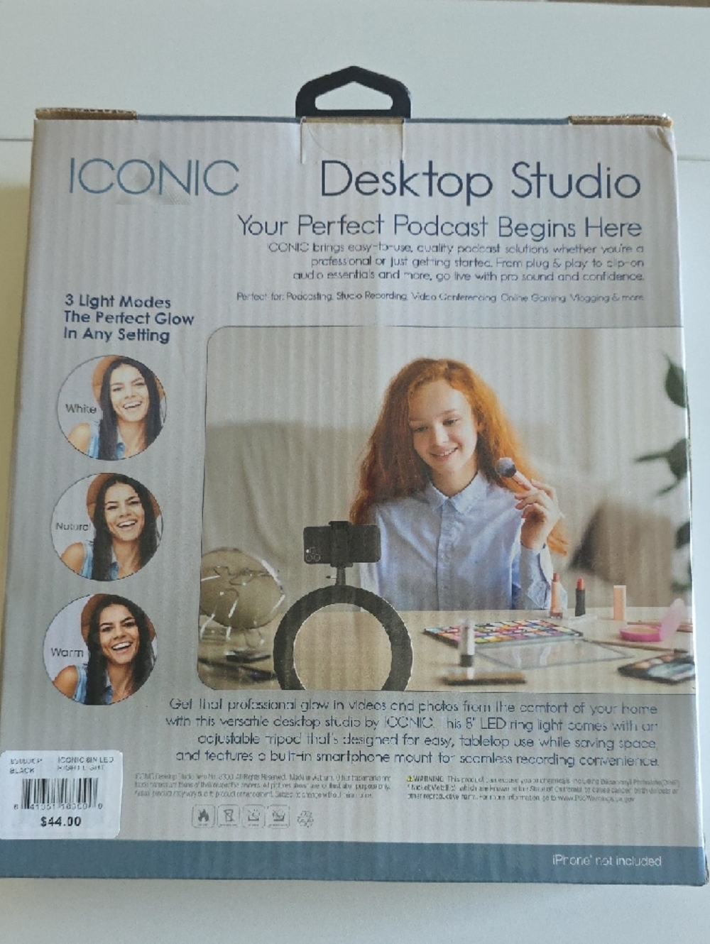 (J67) ICONIC Desktop Studio 8" LED Ring Light with Tripod Phone Mount - White - Picture 2 of 3